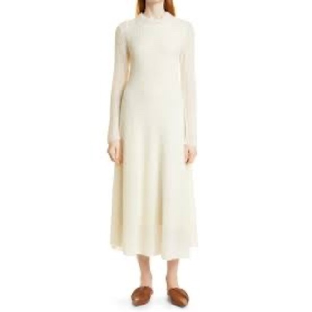 Vince textured long sleeve crew neck dress minimalist timeless natural large